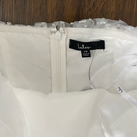 NWT Lulus Blissful Ideal White Strapless Ruffled Swiss Dot Midi Dress - Picture 9 of 9
